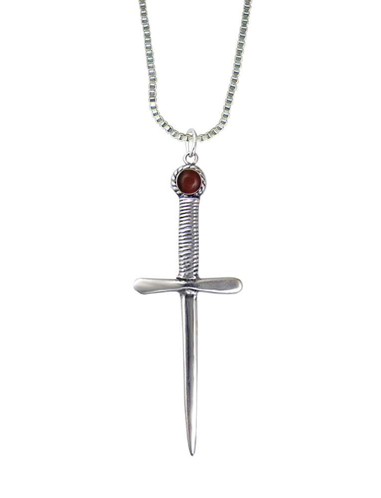 Sterling Silver Queen's Protector Knife Dagger Pendant With Red Tiger Eye